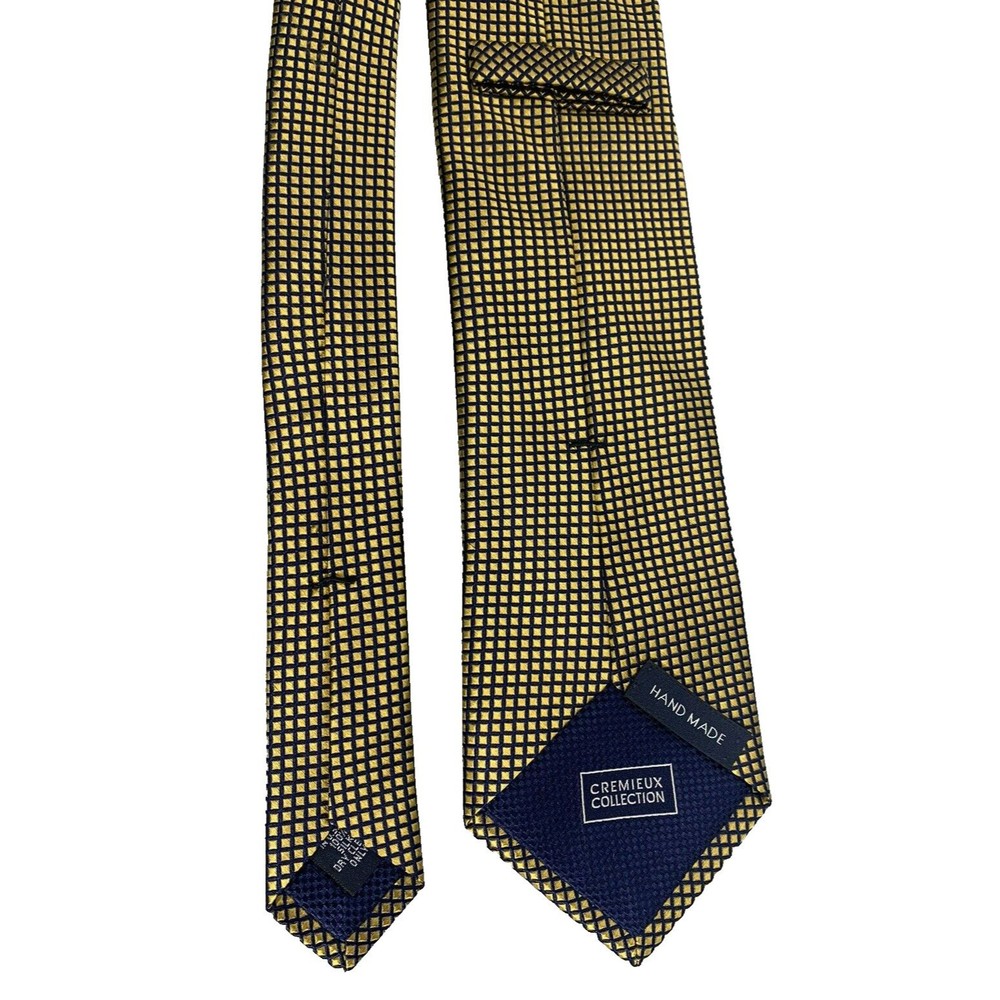 Cremieux Collection Gold Blue Geometric Silk Tie Handmade in USA 59"x3.25" - Picture 7 of 16